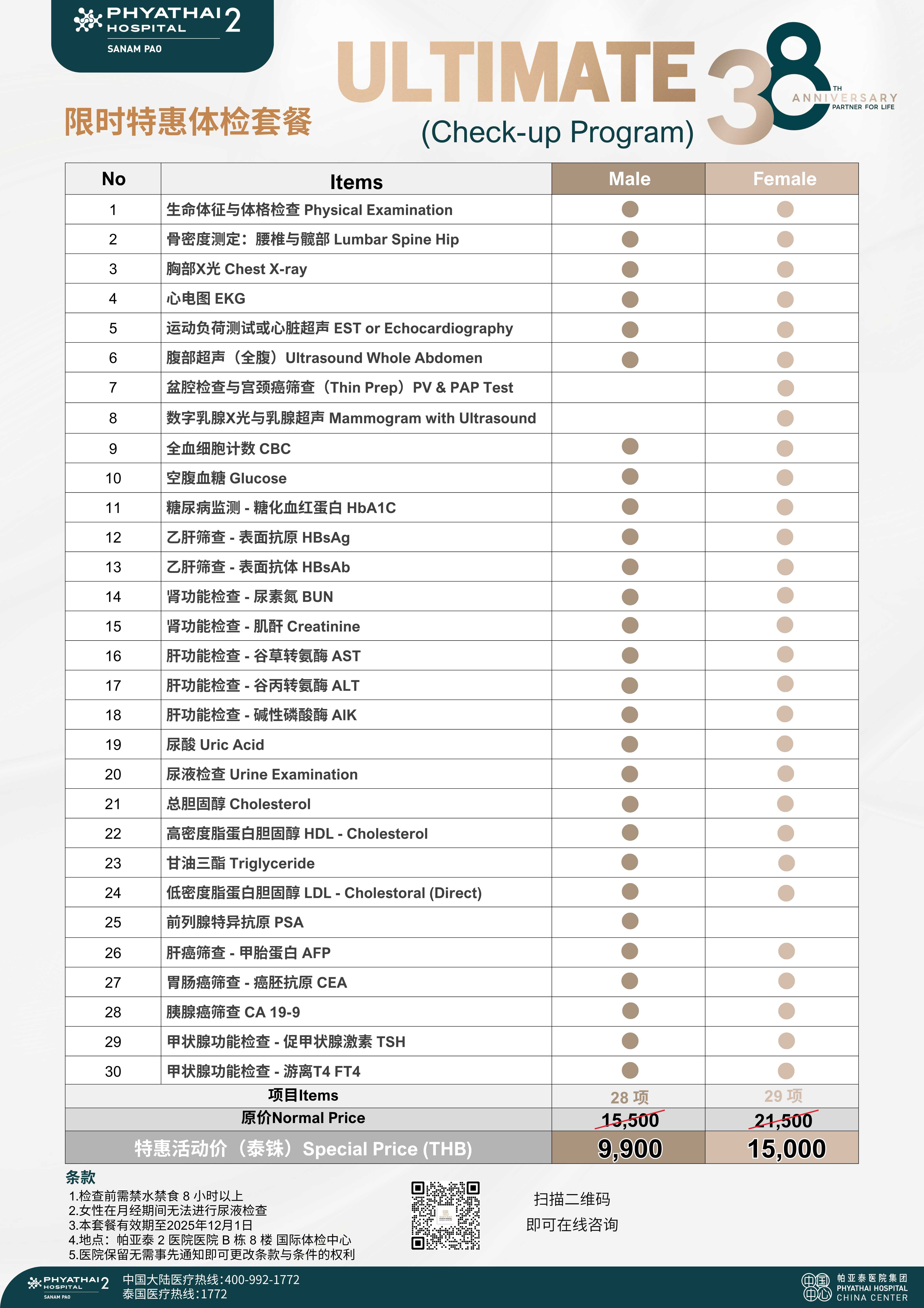 限时特惠体检套餐ULTIMATE38 (Check-up P