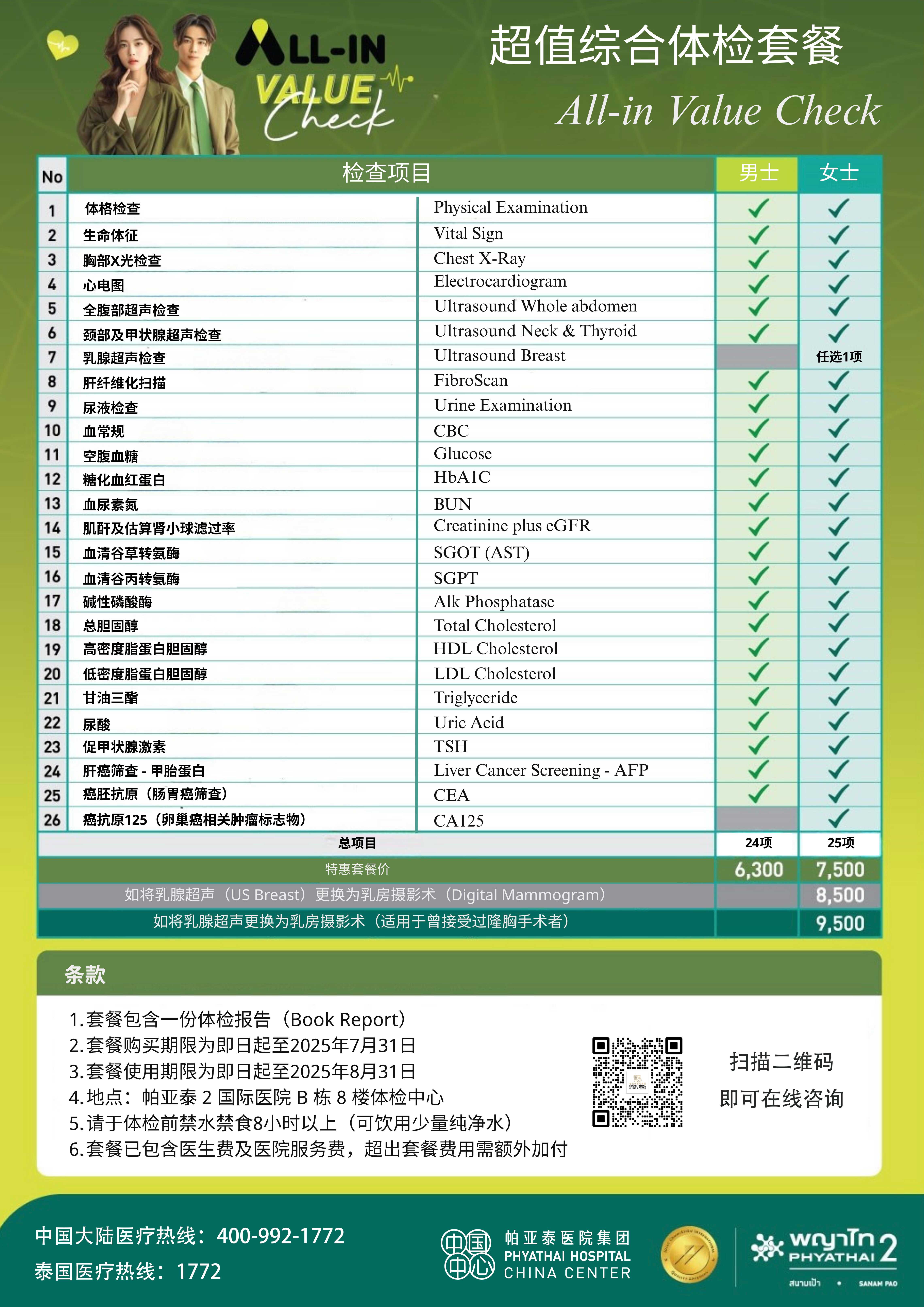 超值综合体检查套餐